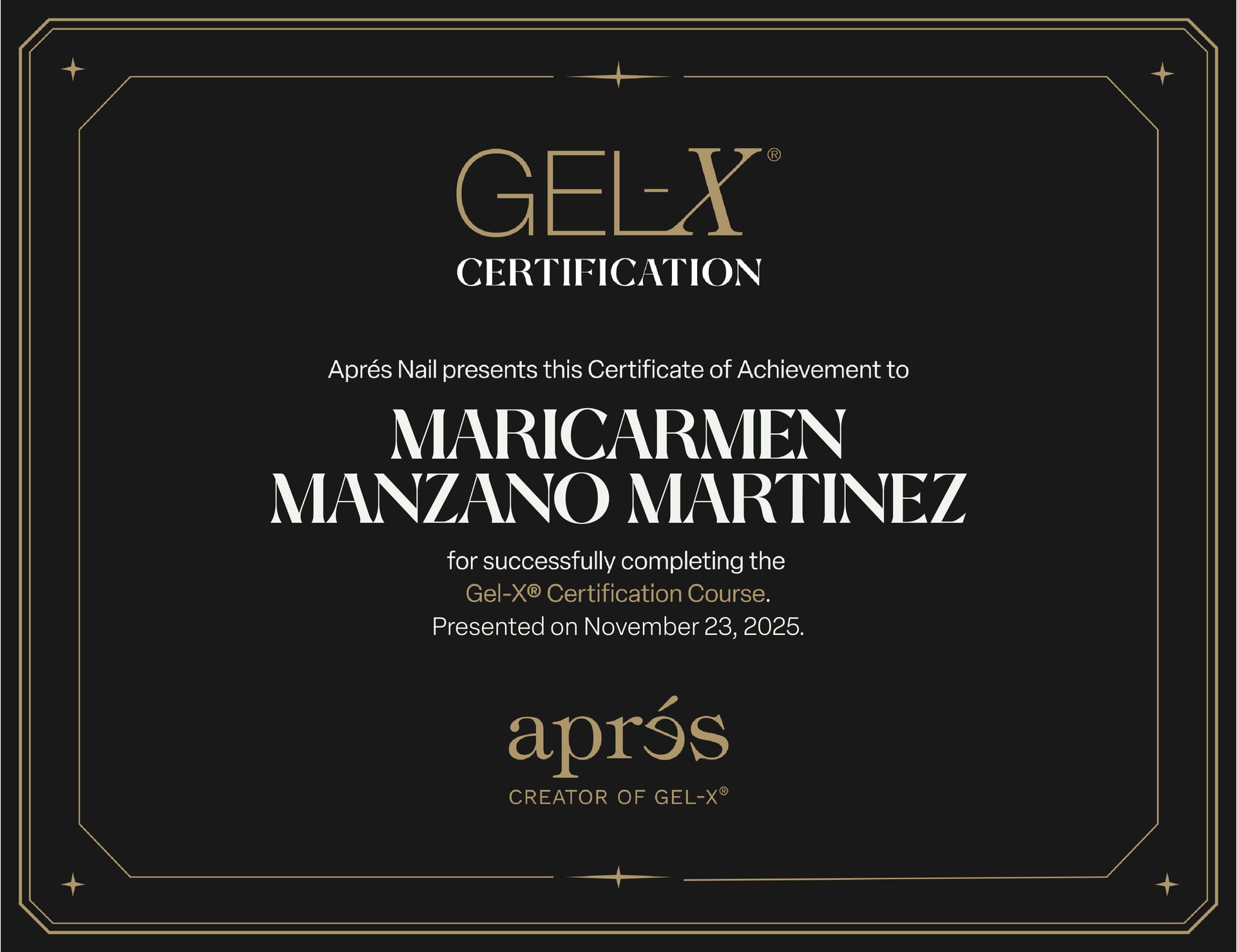 Certification professionnelle Aprés Gel-X